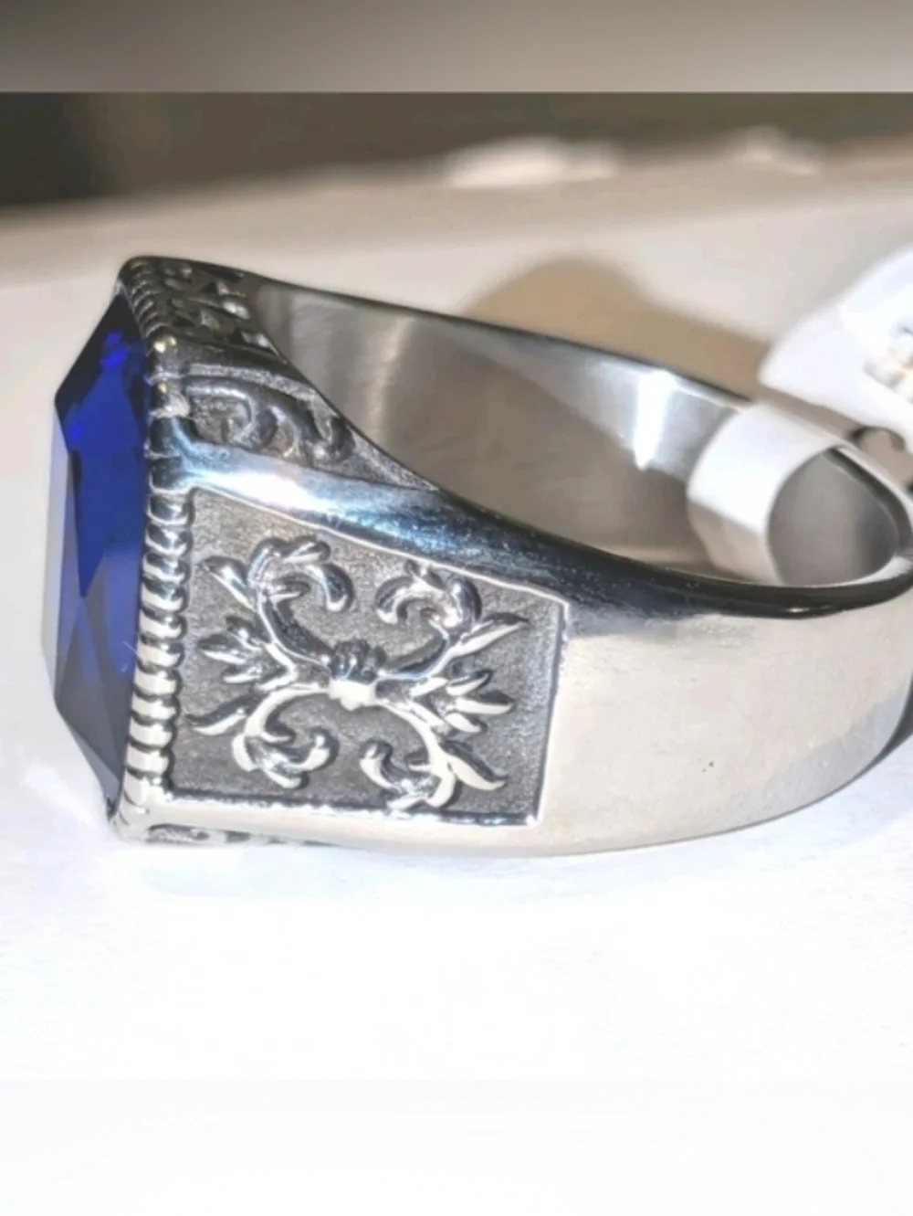 Retro Viking 5ct Lab Created Blue Sapphire Men's Ring 14k Silver Plated Sz 13